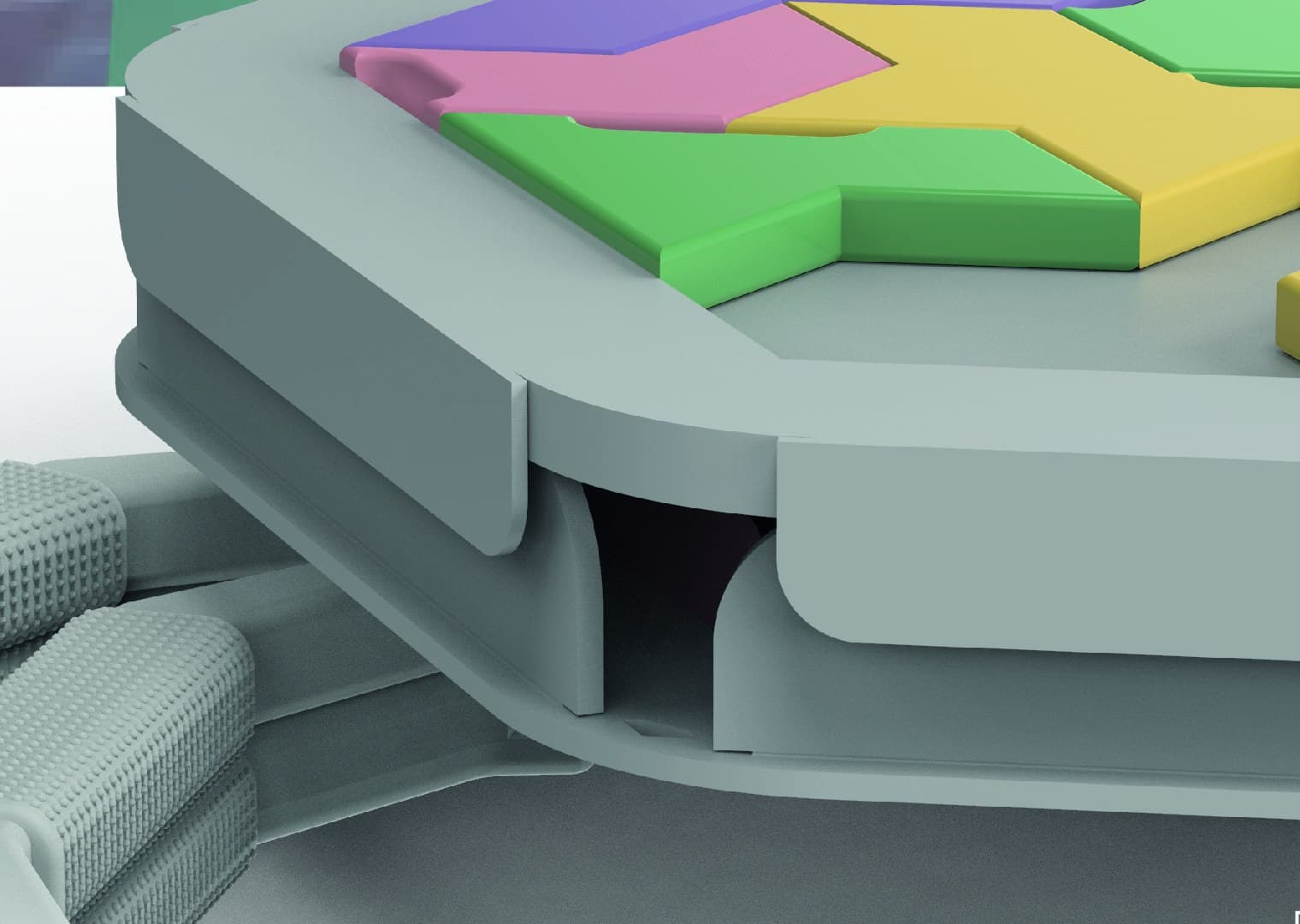 Close view of the underside of the board showing the ball joint and the side grip handle.